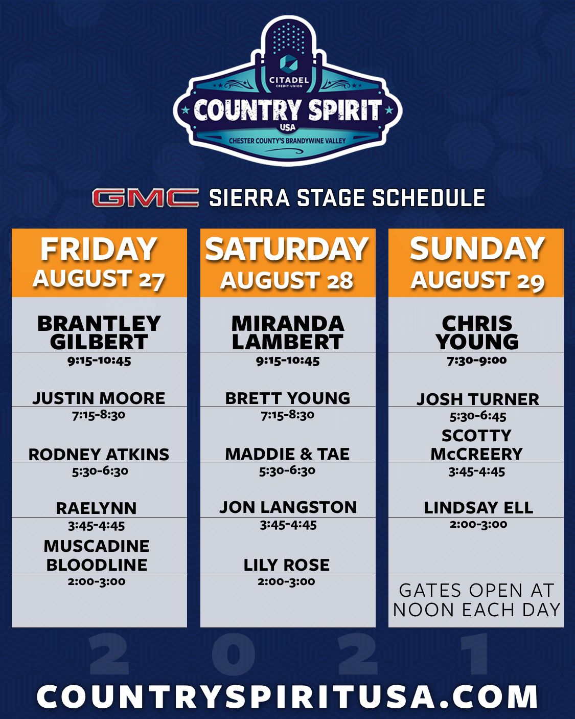 GMC SIERRA STAGE SCHEDULE Citadel Country Spirit USA